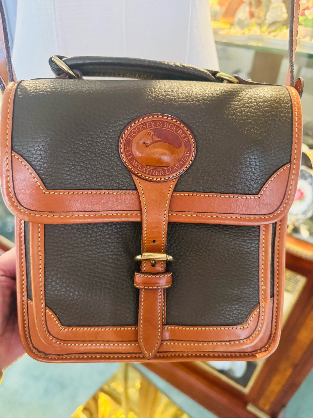 Dooney & Bourke Dark Brown Pebble Leather Messenger with Tan Trim - Picture 4 of 13